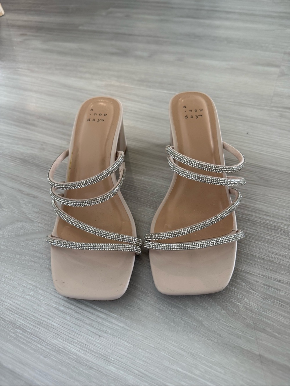 a new day Blush Rhinestone Strappy Mules